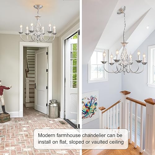 Miniatura 32 de Jaycomey Candelabro de vela de granja para comedor, 6 luces rústicas industriales, lámpara colgante de techo, lámpara colgante negra vintage