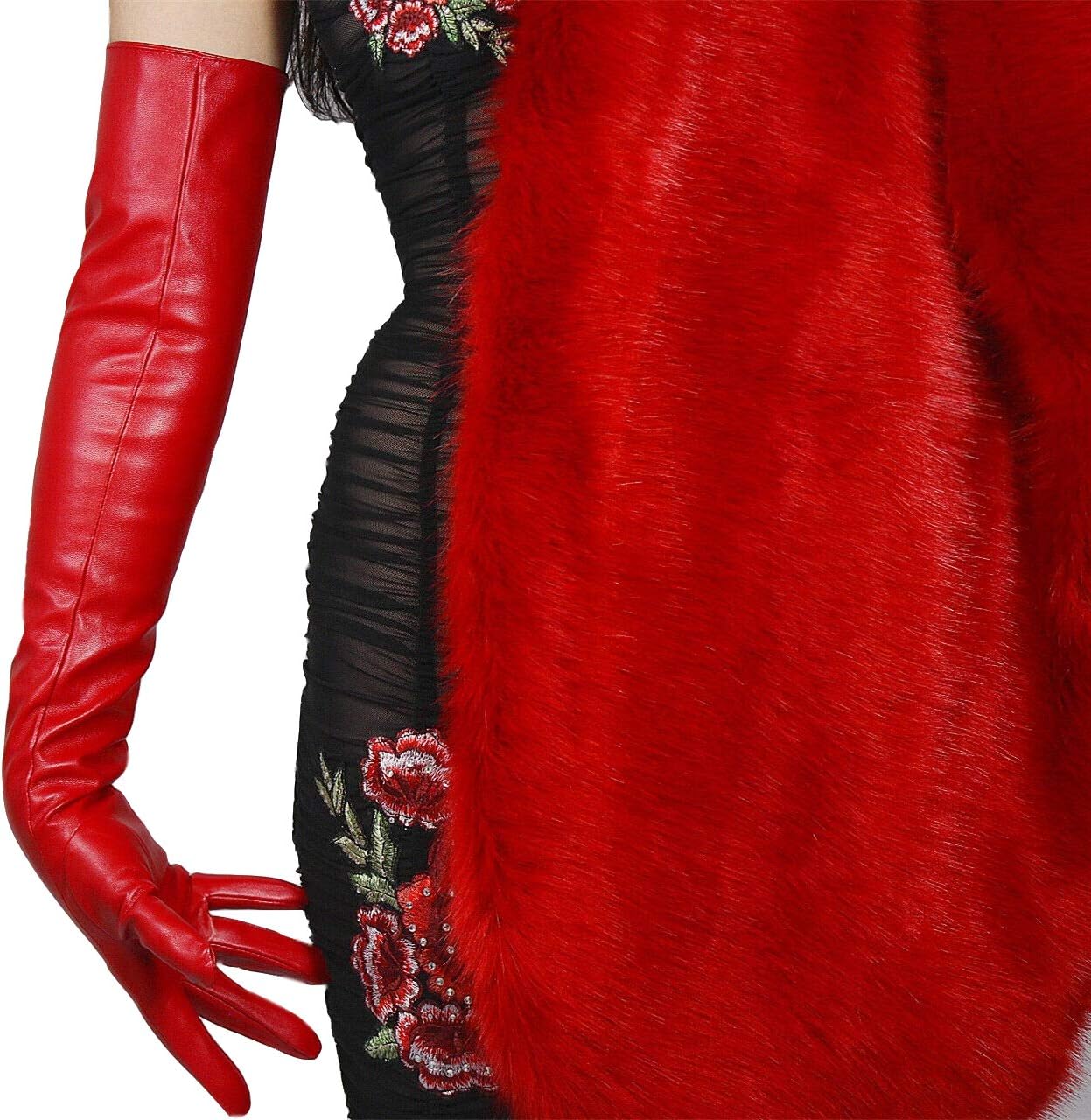 DooWay Women Long Leather Opera Gloves Evening Party Costume Faux Leather Cosplay Dress Accessories 24 inches - Image 5