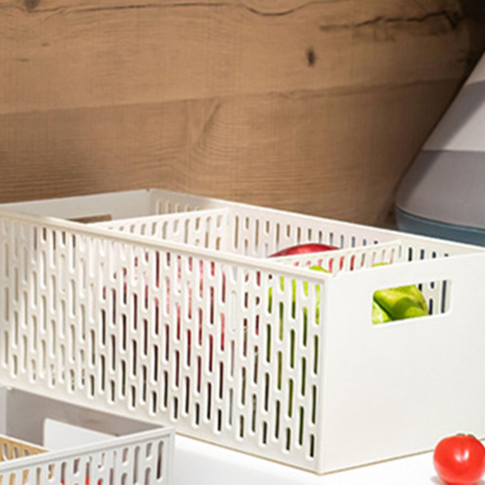 Tyenaza Cestini Portaoggetti, Cestino Portaoggetti Divisorio in Plastica, 3 Scomparti Vegetable Basket White, Contenitori per Alimenti, per Frutta e Verdura, Snack (12 X 15 X 32 cm)
