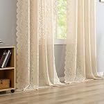 ALIGOGO Beige Lace Curtains 84 Inches Long 2 Panels | Boho Farmhouse, Bedroom Living Room Decor, Light Filtering Privacy, Rod Pocket, Scalloped Edges, 52W x 84L Inch