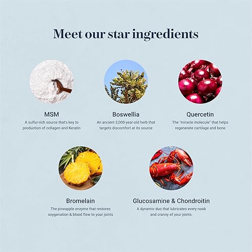 Miniatura 5 de Complejo de glucosamina condroitina para espalda, cuello y articulaciones, suplemento de apoyo con boswellia, quercetina y MSM - Renueva tus