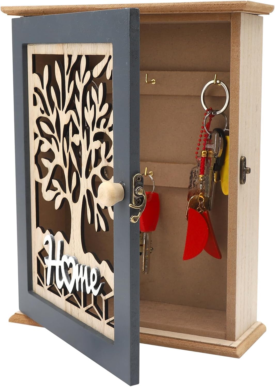HOMEBROS Porta chiavi da parete, organizer per chiavi da parete, in legno, con lavagna, specchio, biglietti di auguri su entrambi i lati, scaffale con 8 ganci per chiavi, per ingresso, corridoio