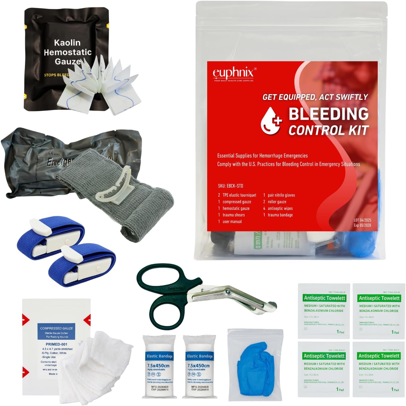 Bleeding Control Kit, Essential Essential Accessories for Bleeding Emergencies, Fast Clots, Compact, Instant Access, Standard Pack of 13