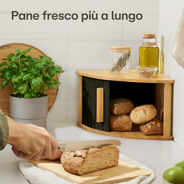 Praknu Wooden Corner Bread Bin with Sliding Door - Space-Saving Design - Keeps Bread Fresh Longer - Easy Assembly with Instructions (Noir) - 3