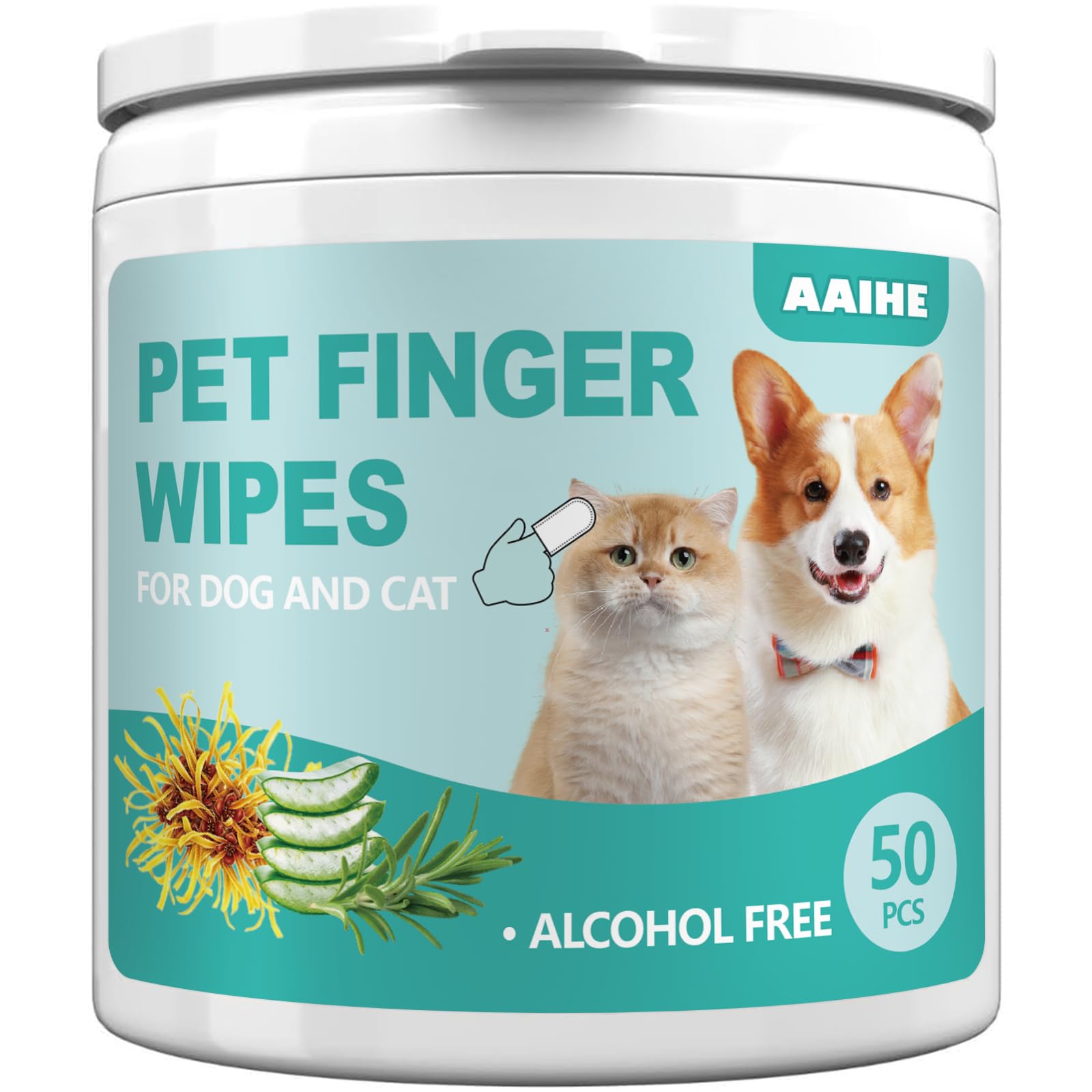 Dog Ear Finger Wipes for Dogs &amp; Cats, Green Tea Scent, 50 Count