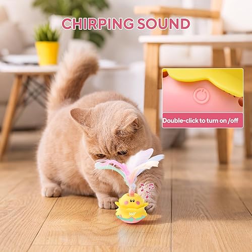 Miniatura 4 de Juguete automático interactivo de plumas para gatos, giratorio con luz LED, juguetes electrónicos recargables para gatos de interior, color rosa