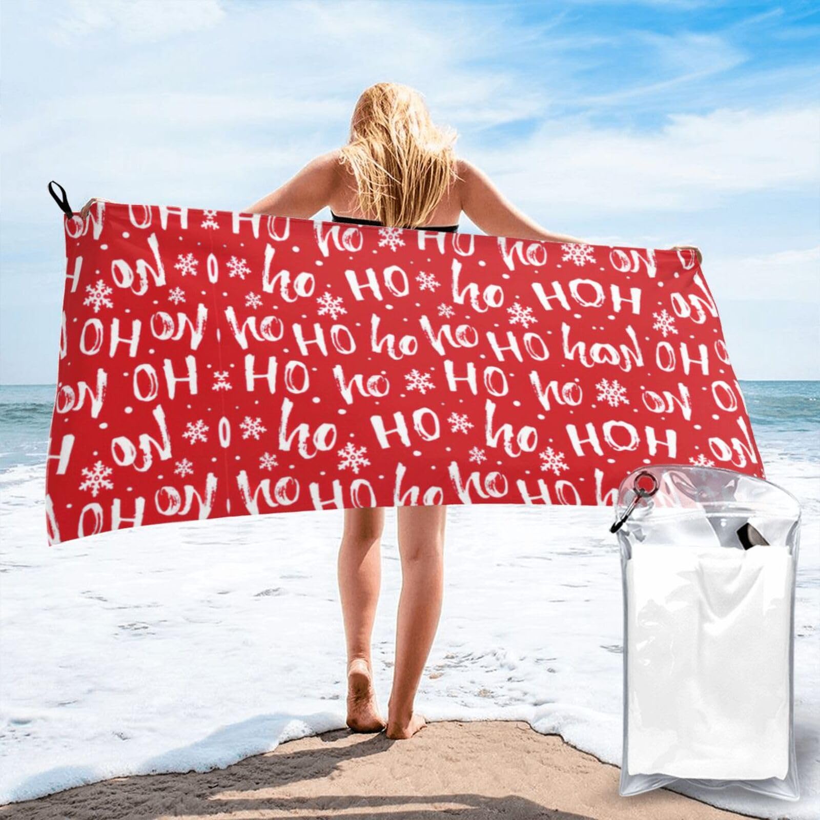 JIUTY Christmas Background Print Fast Dry Beach Towel Portable For Swimming Travel Gym Hiking Gift