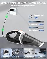 Vista 6 de BRL Handheld Vacuum Cordless, Brushless Car Vacuum Cleaner with 12000PA Powerful Suction, 2 Suction Modes Mini Hand Vacuum, Dry & Wet, Portable