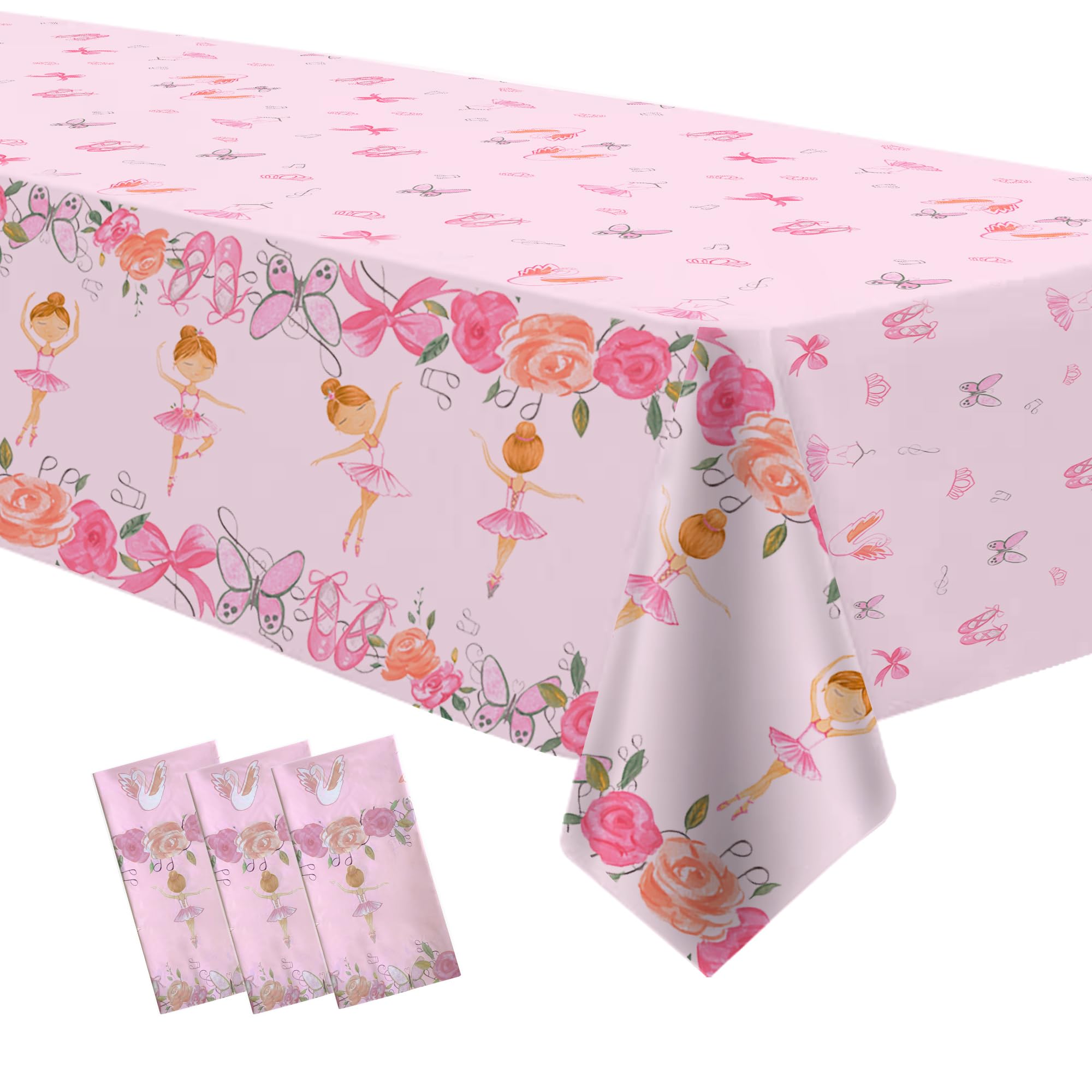 Xigejob Ballerina Birthday Party Tablecloth Decorations, Disposable Dancing Girl Ballet Party Supplies Table Cover for Birthday Baby Shower, 3 Pack,