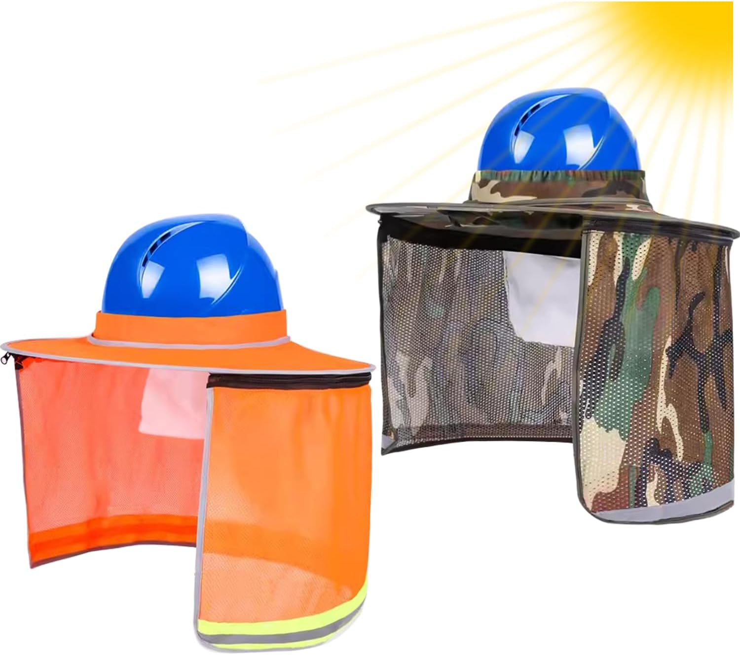 WAYUTO 2PCS Hard Hat Sun Shade Foldable Sun Visor Neck Shade with Reflective Strip Full Brim Detachable Zipper Storage Pocket Hard Hat Accessories for Summer Outdoor Workers