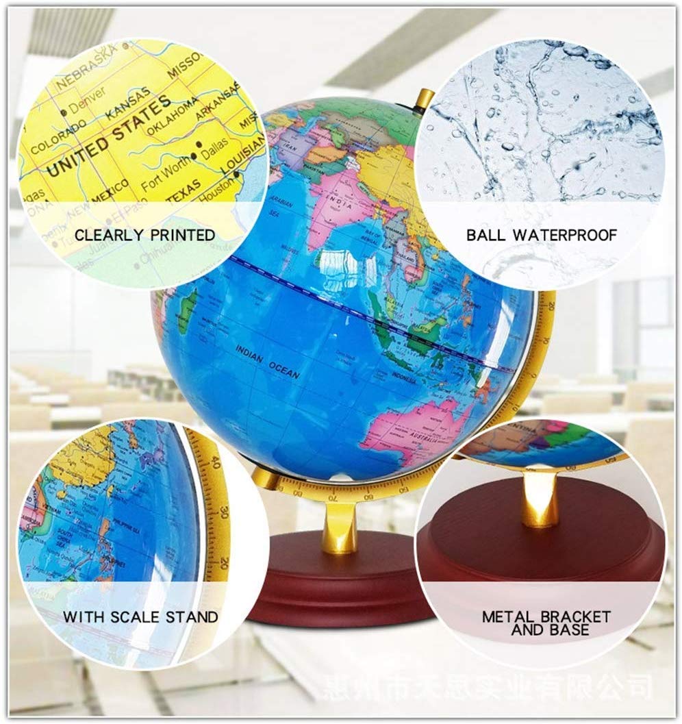 Globo terráqueo Iluminado para niños con Soporte - La luz LED incorporada se Ilumina para la Vista Nocturna - Escritorio de 10 'Globo Decorativo para el Aula con Soporte