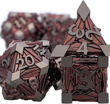 7PCS Metal DND Dice Set with Box, Debris RPG Black Red D and D Dice for use with D&D Tabletop Games Role Playing Game Polyhedral Dice Set D20 D12 D10 D8 D6 D4 ﻿