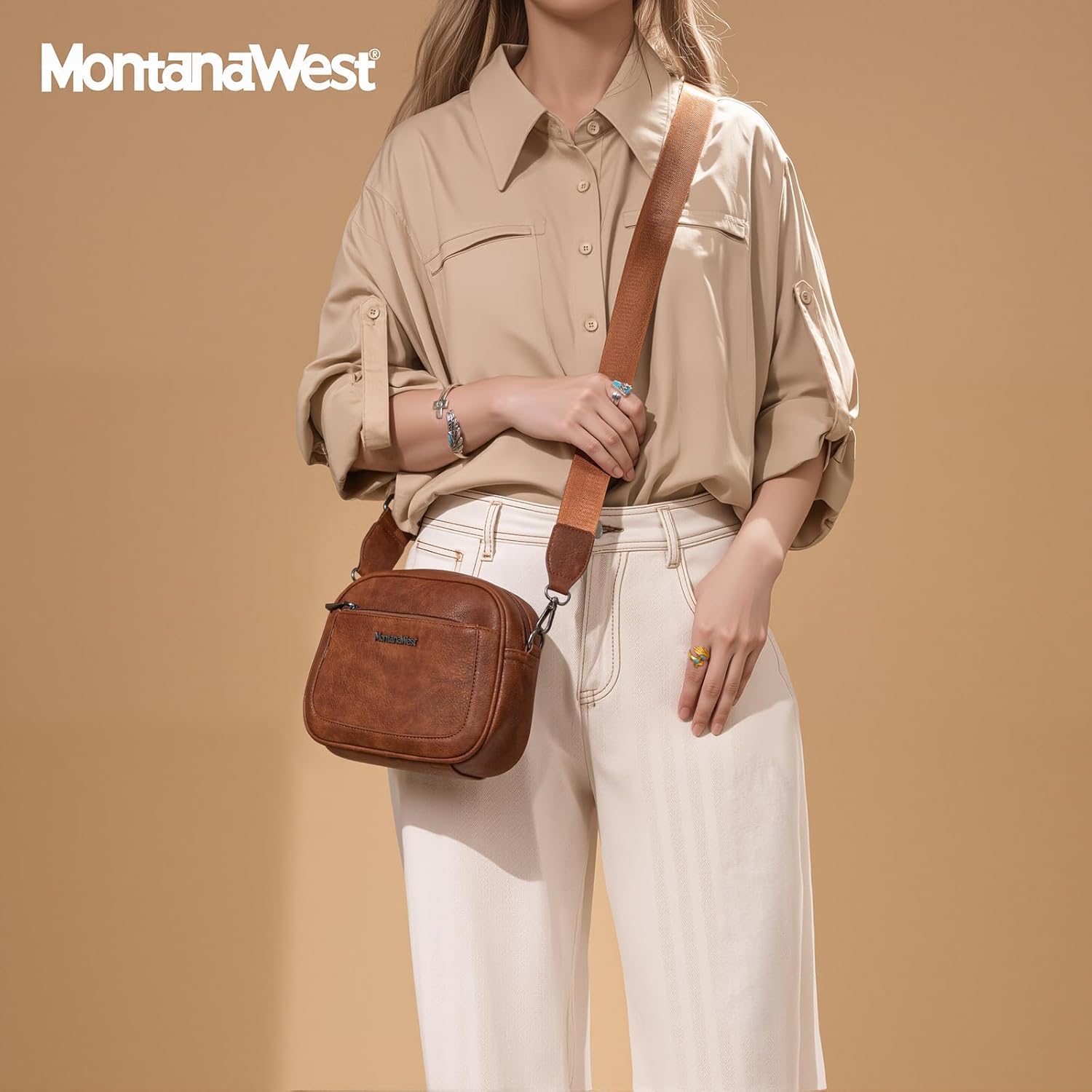 Montana West Small Crossbody Bags for Women Cow Print Purse Triple Zip Shoulder Handbags with Wide Strap - Image 2