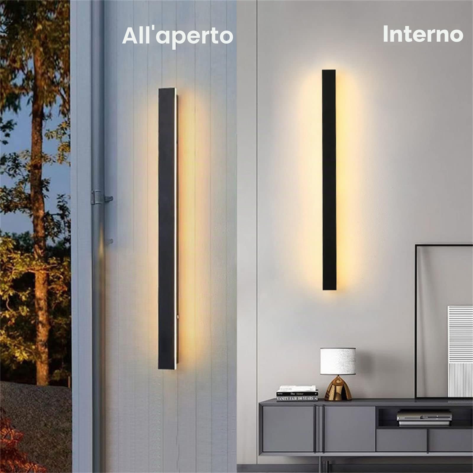 Luci Esterno Giardino Applique da Parete Striscia LED Lampada da Parete Interno con Telecomando Dimmerabile Luci da Esterni IP65 Impermeabile Nero Moderno Cortile Applique da Esterne (150cm 86W)