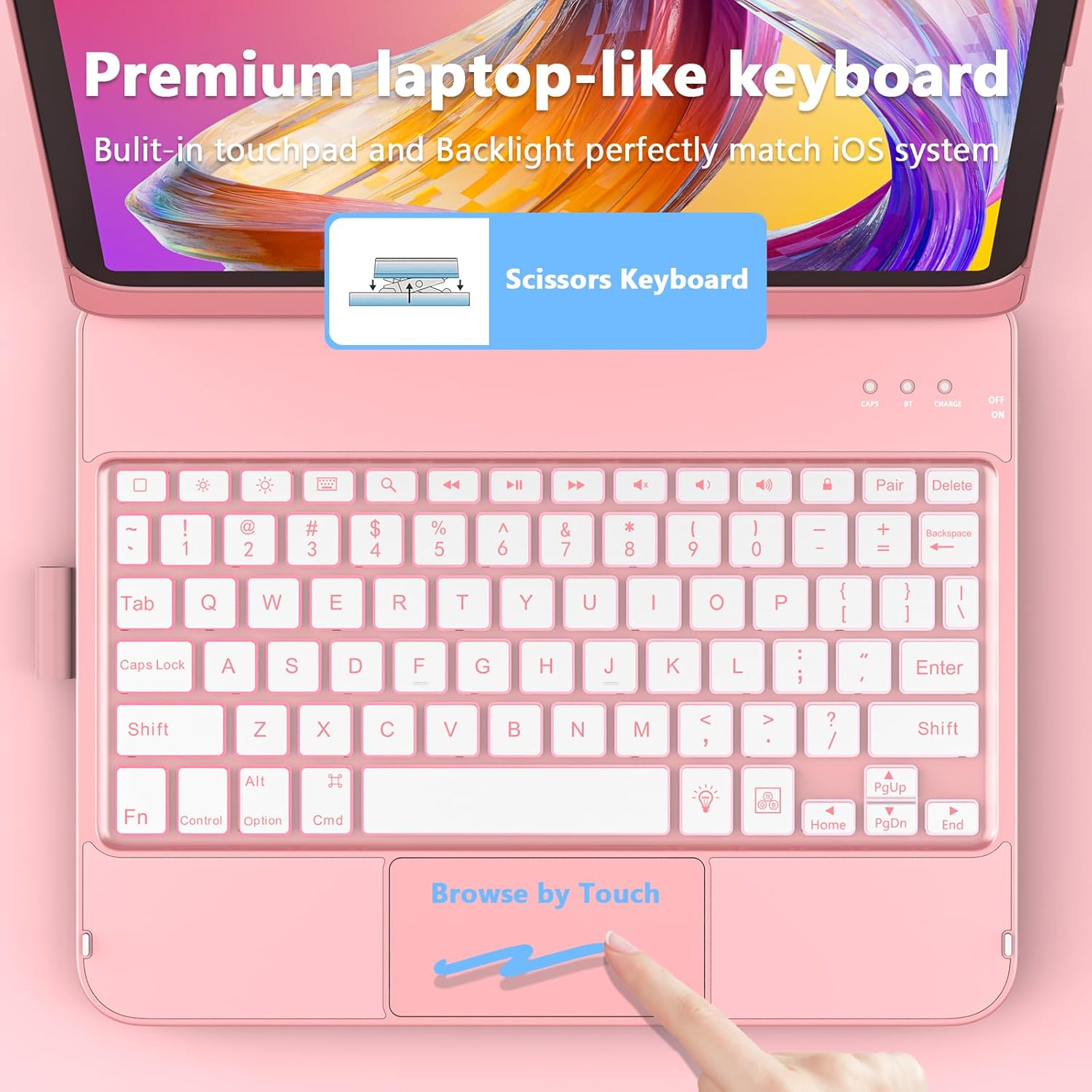 for iPad A16 11th Generation/10th Generation Case with Keyboard,Touch Keyboard for iPad 11" /10th Gen 10.9 inch 2022-10 Color Backlight, 360° Rotatable Protective Cover (Rose Gold)