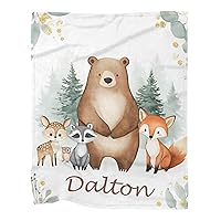 Vista 1 de Manta personalizada de vellón para niños con nombre, manta de bebé personalizada con animales del bosque, para cama, regalo de cumpleaños, baby