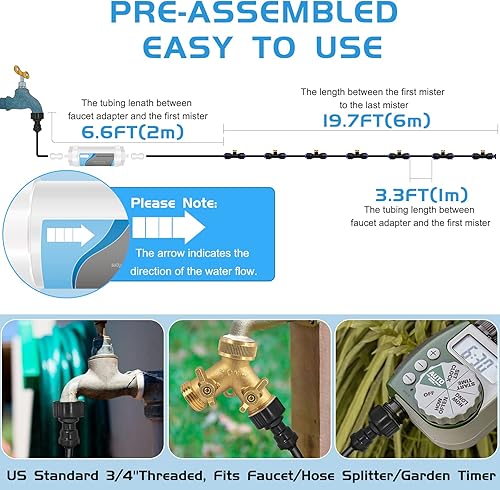 Miniatura 4 de Sistema de nebulización con filtro de agua  Línea Signice mejorada de 26 pies (26.2 ft) y 7 boquillas de niebla de latón para exteriores para patio,