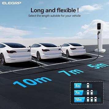 ELEGRP Type 2 EV Charging Cable, 7.36kW 5M 32A 1-Phase, Type 2 Mode 3 Charging Cable for Electric Vehicles EV/PHEV with Carrying Bag