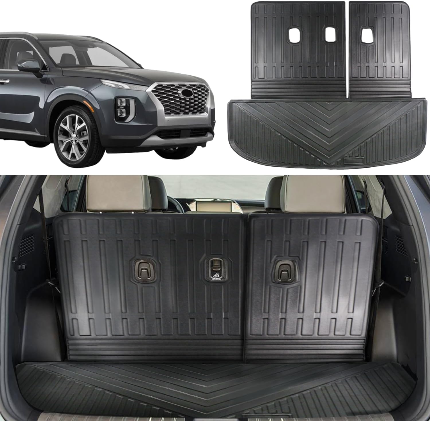 Cargo Liner for Hyundai Palisade 2020 2021 2022 2023 2024 Backrest Trunk Mat TPE All Weather Back Seat Cover Protector Accessories (Trunk Mat with Backrest Mat)