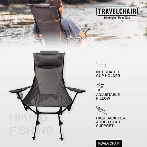 Miniatura 4 de TravelChair - Silla Koala ligera, portátil, respaldo alto, asiento de malla ventilada, fácil de montar para mayor comodidad sobre la marcha (negro)