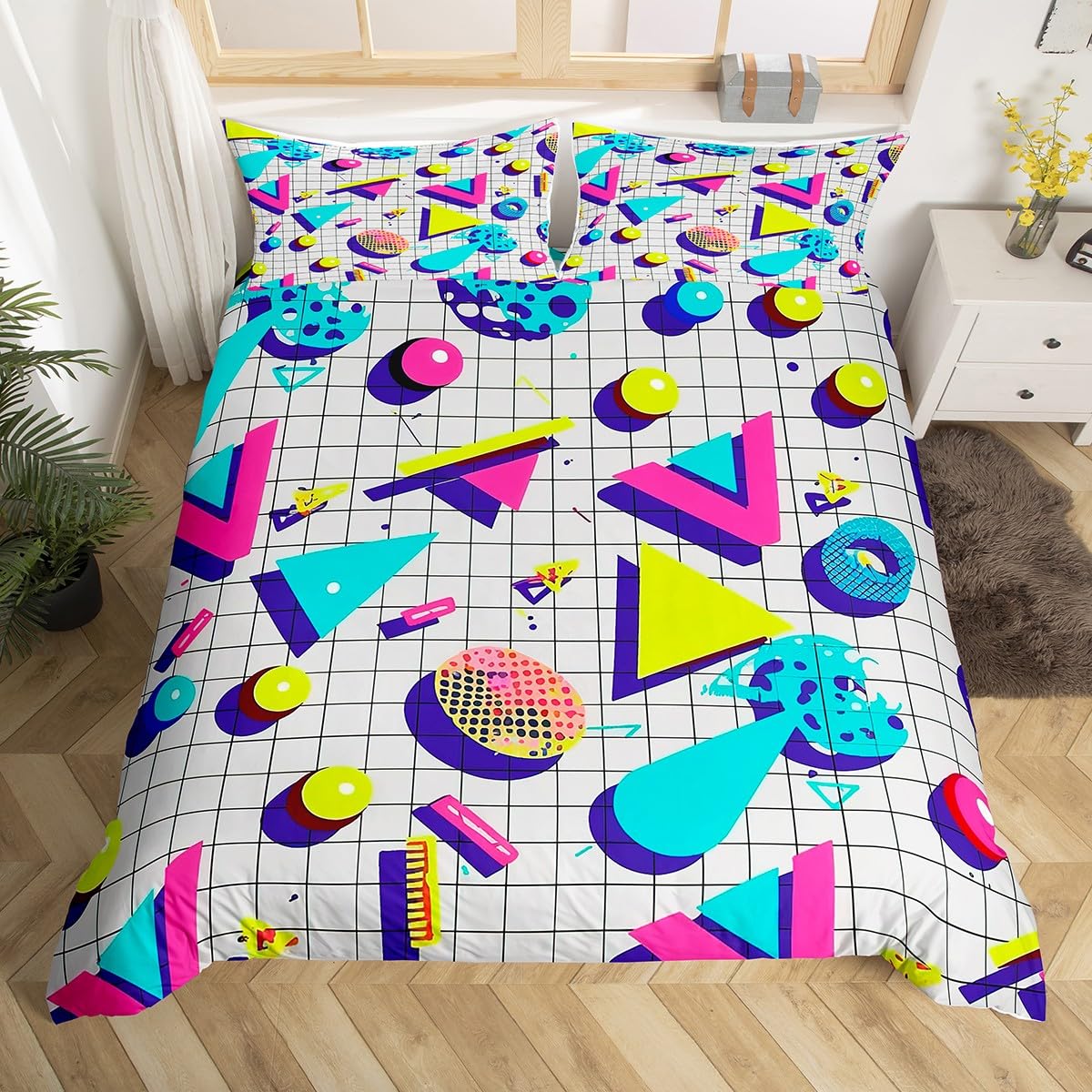 Amazon.com: Retro 80s Style Bedding Set Twin,Abstract Geometric
