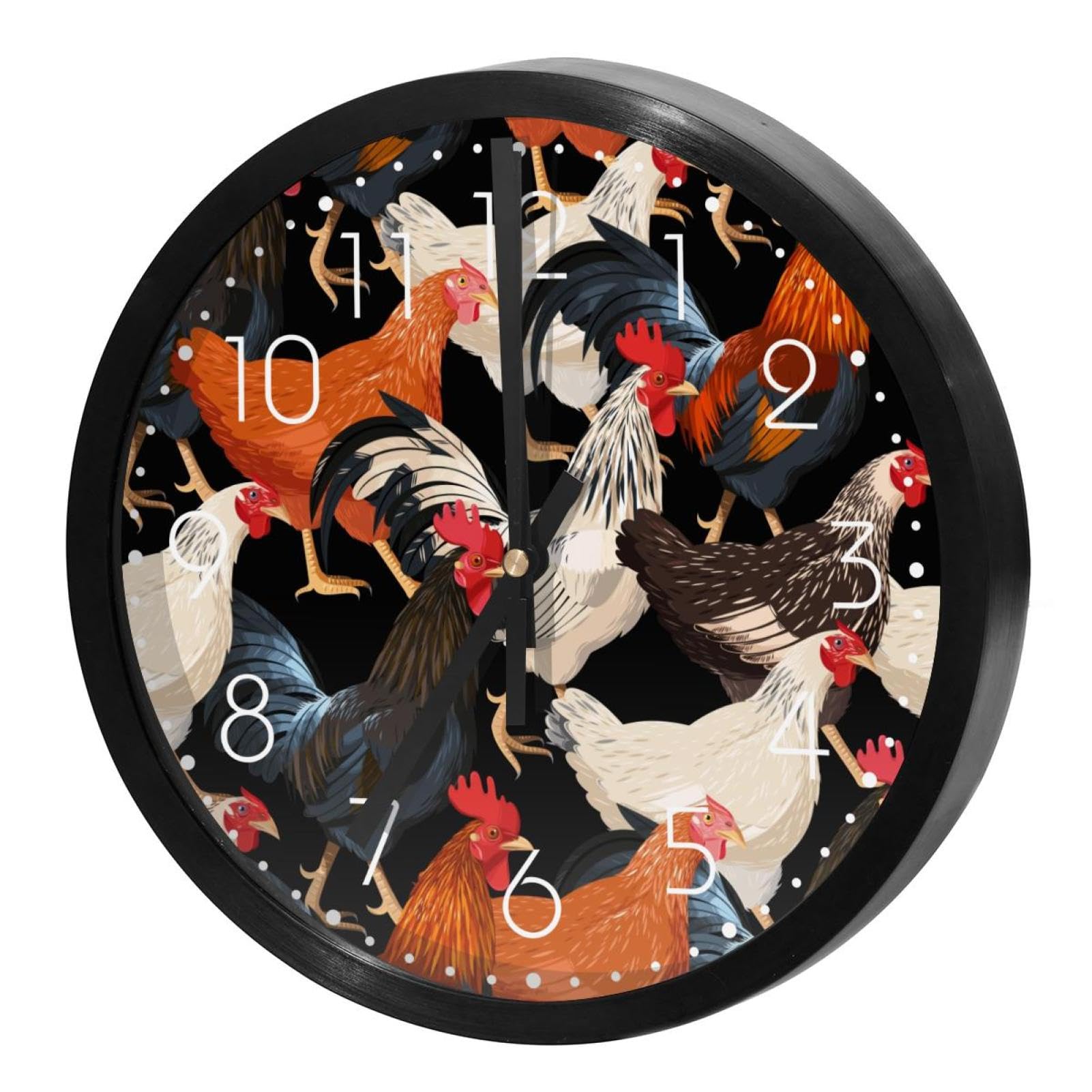 Horloge murale ronde pour cuisine et maison style campagne avec poules
