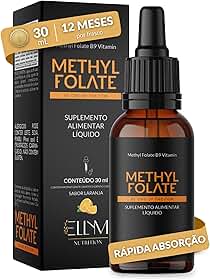 Vitamina B9 Metilfolato em Gotas Sublingual 30 mL ELLYM NUTRITION Sabor Laranja O Ácido Fólico Auxilia na Formação do Tubo Neural do Feto Durante a Gravidez (30 mL)