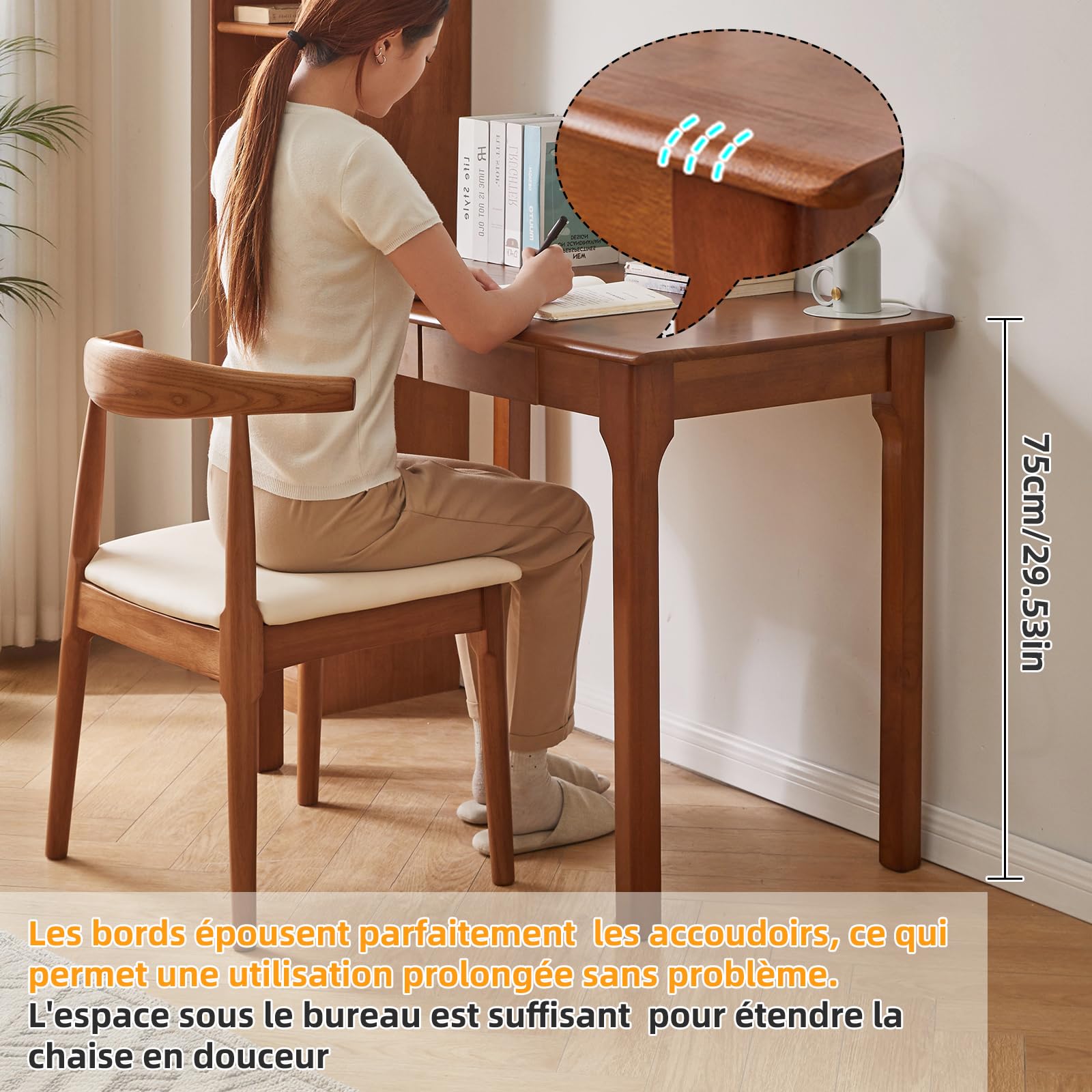 Aibiju Bureau en Bois Massif avec 2 Tiroirs idéal pour Le Travail, Les études, Bureau d'ordinateur pour étudiant ou Chambre, Petite Table pour Petits Espaces, Brun foncé YD-WD04H