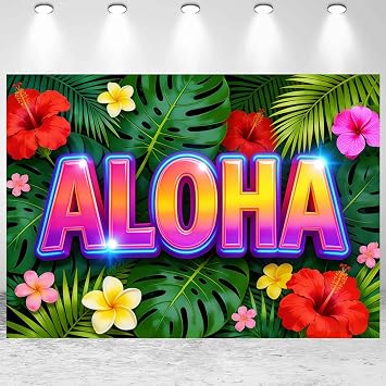 7x5ft Aloha Backdrop Hawaiian Luau Tropical Theme Party Photography Background Hello Summer Floral Palm Leaves Banner Decorations Photo Studio Props