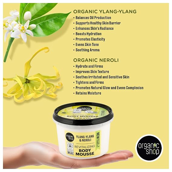 Organic Shop Ylang-Ylang & Neroli Revitalizing & Hydrating Body Cream, 100% Vegan & Organic, Daily Moisturizer & Nourishing, Face, Hand & Foot Natural Lotion, Intensive Care & Skin Toning. 250ml