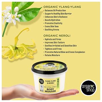 Organic Shop Ylang-Ylang & Neroli Revitalizing & Hydrating Body Cream, 100% Vegan & Organic, Daily Moisturizer & Nourishing, Face, Hand & Foot Natural Lotion, Intensive Care & Skin Toning. 250ml