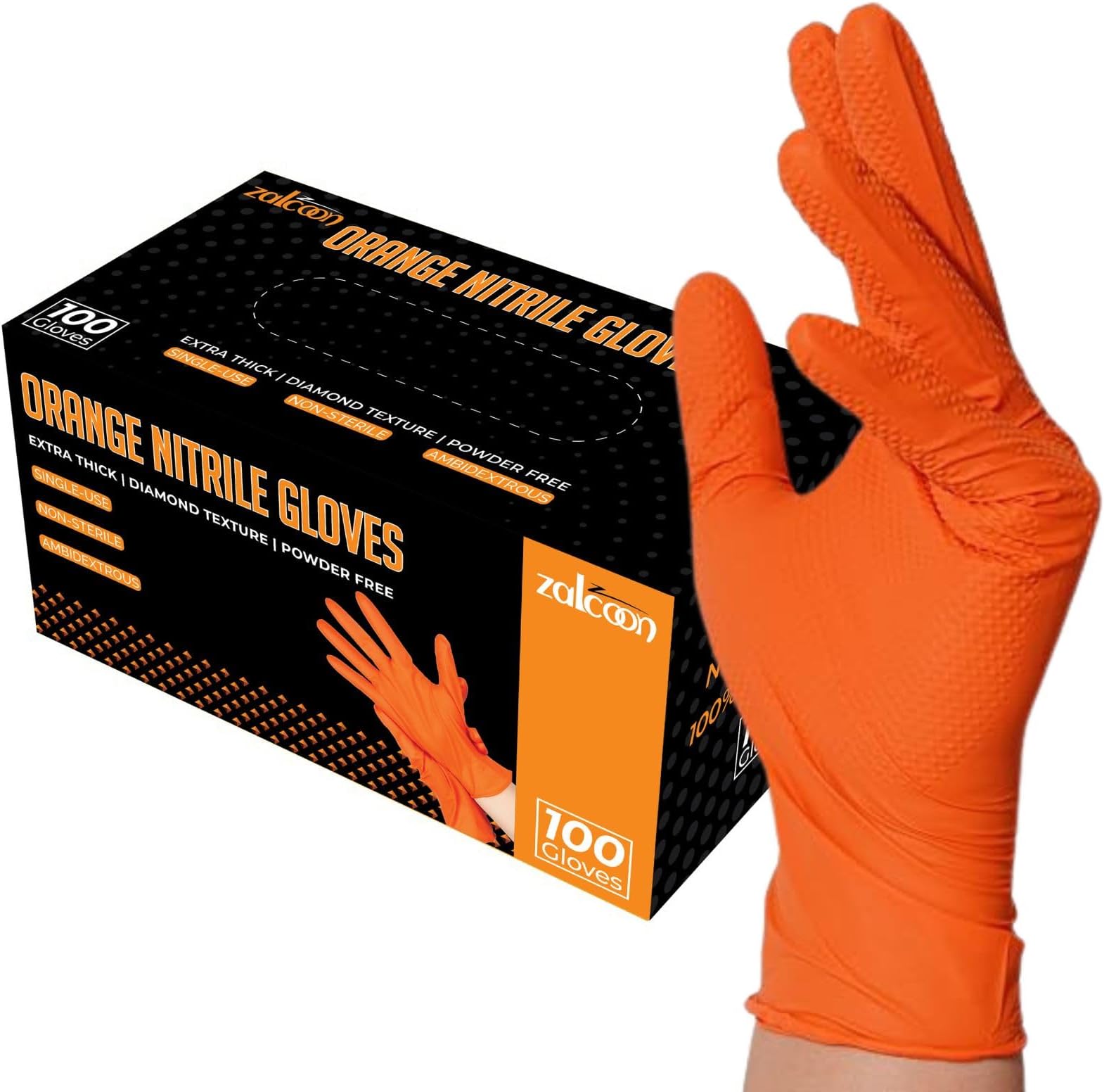 Black Nitrile Gloves, Heavy Duty Industrial Disposable Gloves Latex free, Powder Free,Mechanic Gloves, Diamond Texture, (1Pack x 100 Pieces)