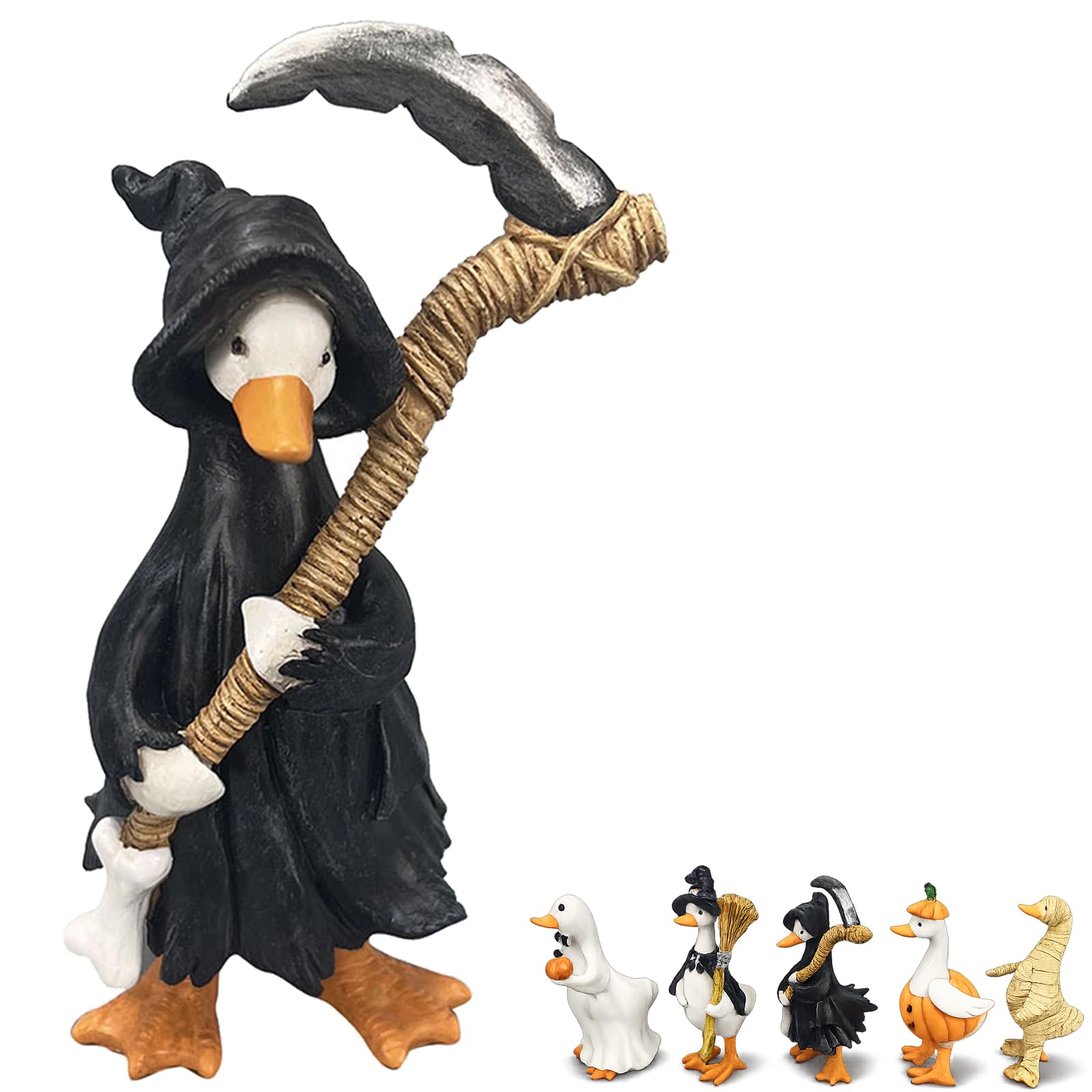 Halloween Goose Figurines Set, Resin Tabletop Decorations (Grim Reaper)