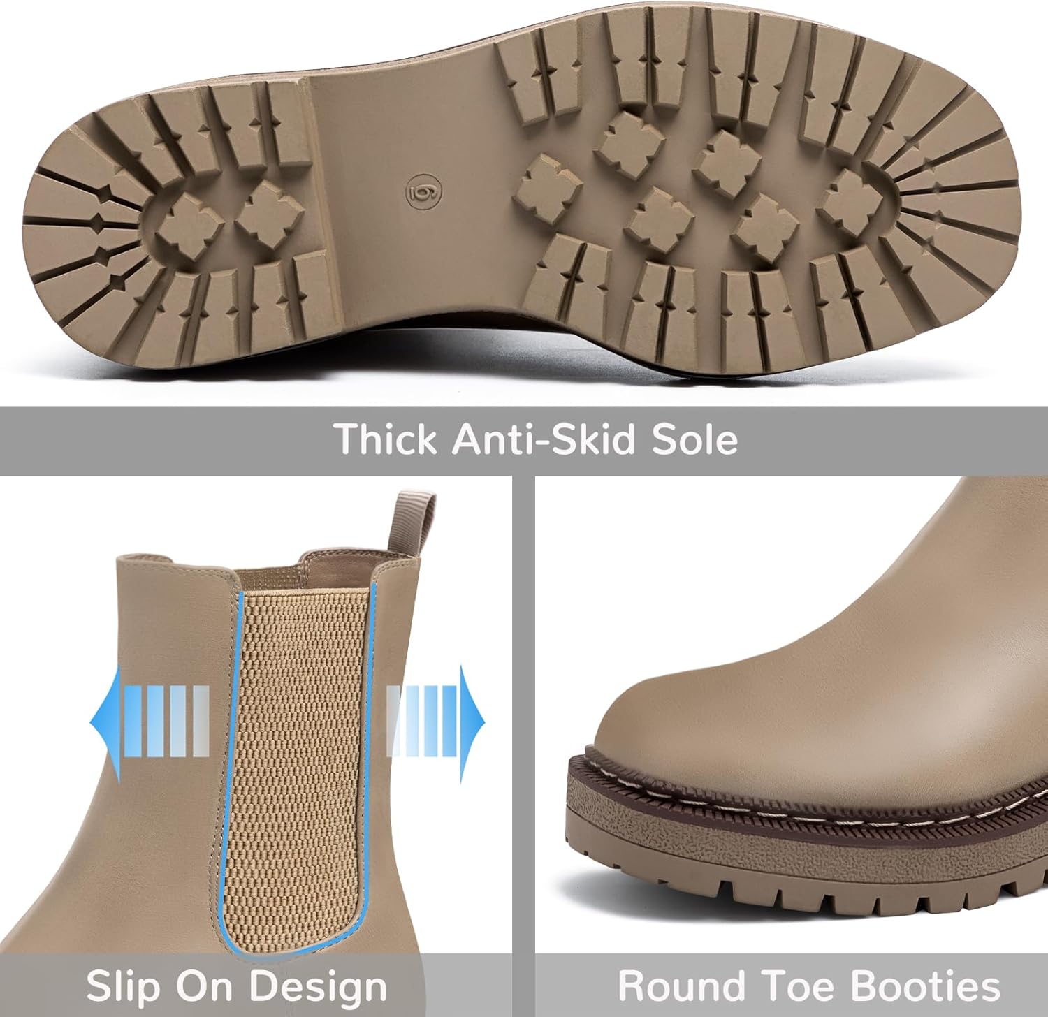 Athlefit Women's Chelsea Ankle Boots Platform Slip On Chunky Heel Lug Sole Leather Booties - Image 3