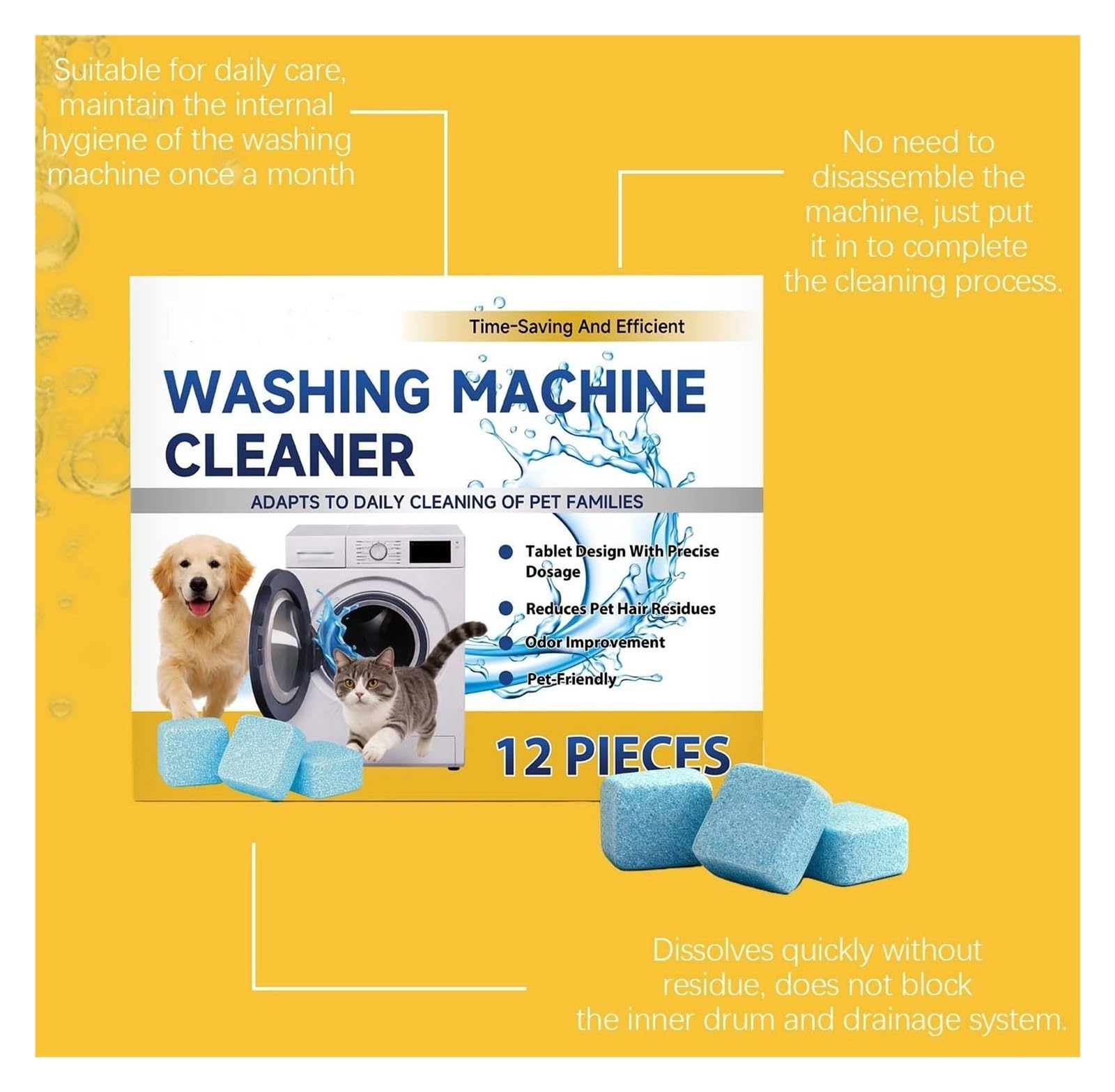 12 Waschmaschinen-Reinigungstabletten, Kalk Und Gerüche Entfernen, Auffrischen Und Pflegen(3pcs)