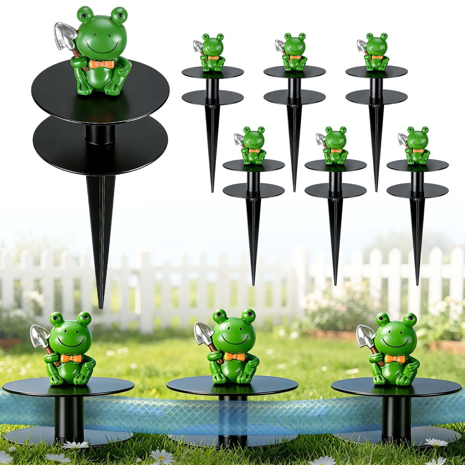 Photo 1 of 6 Pcs Frog Garden Hose Guide Stakes, 8.7" Heavy Duty Cast Iron Hose Guide for Garden, Metal Water Hose Guide, Rustproof Decorative Hose Guides for Outside Flower Beds, Lawn & Plant Protection