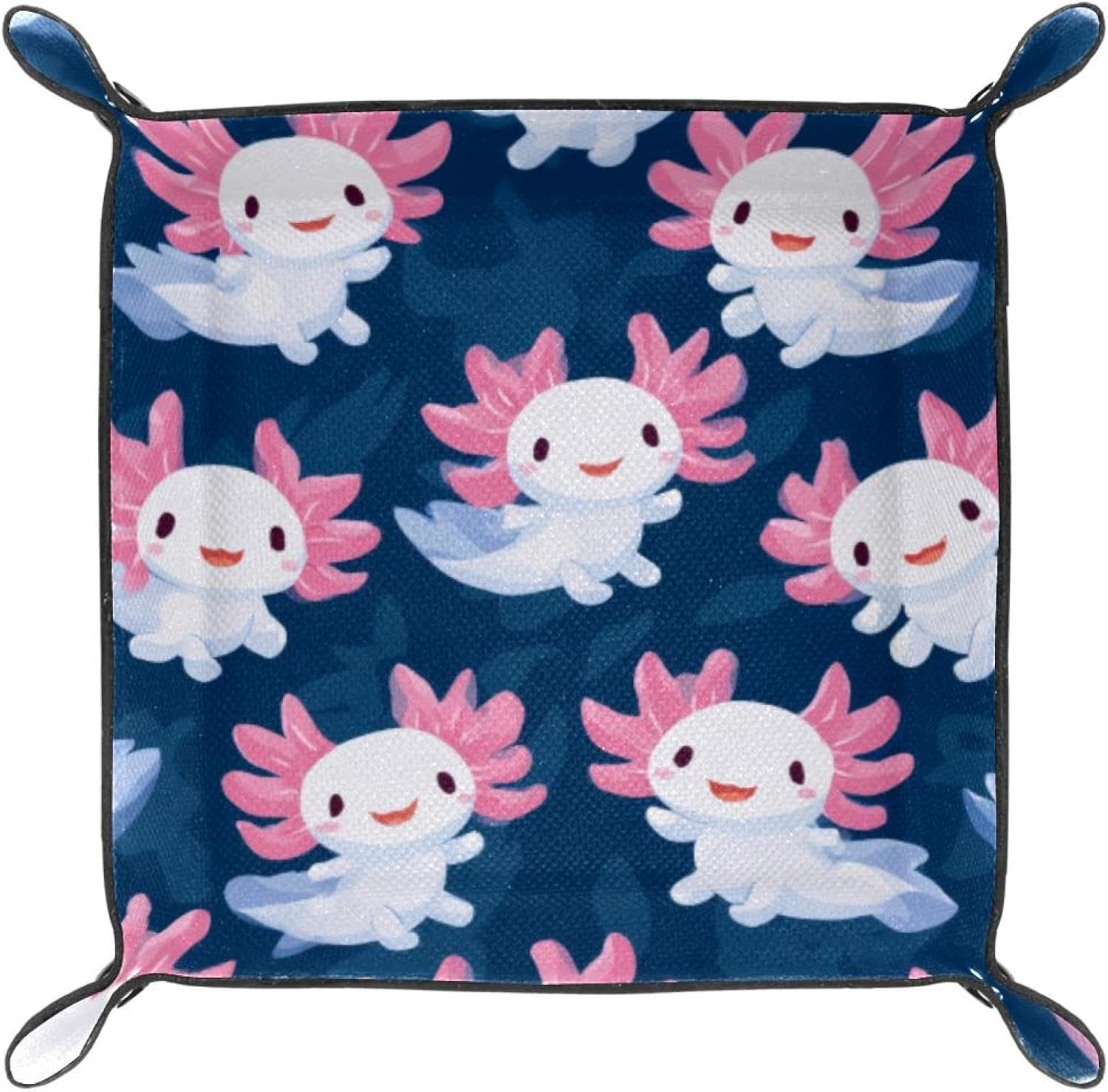 Microfiber Leather Dice Trays Folding for RPG DND Table Games, Dice Holder Storage Box Portable Folding Rolling Dice Tray Cute Axolotl, 16x16cm