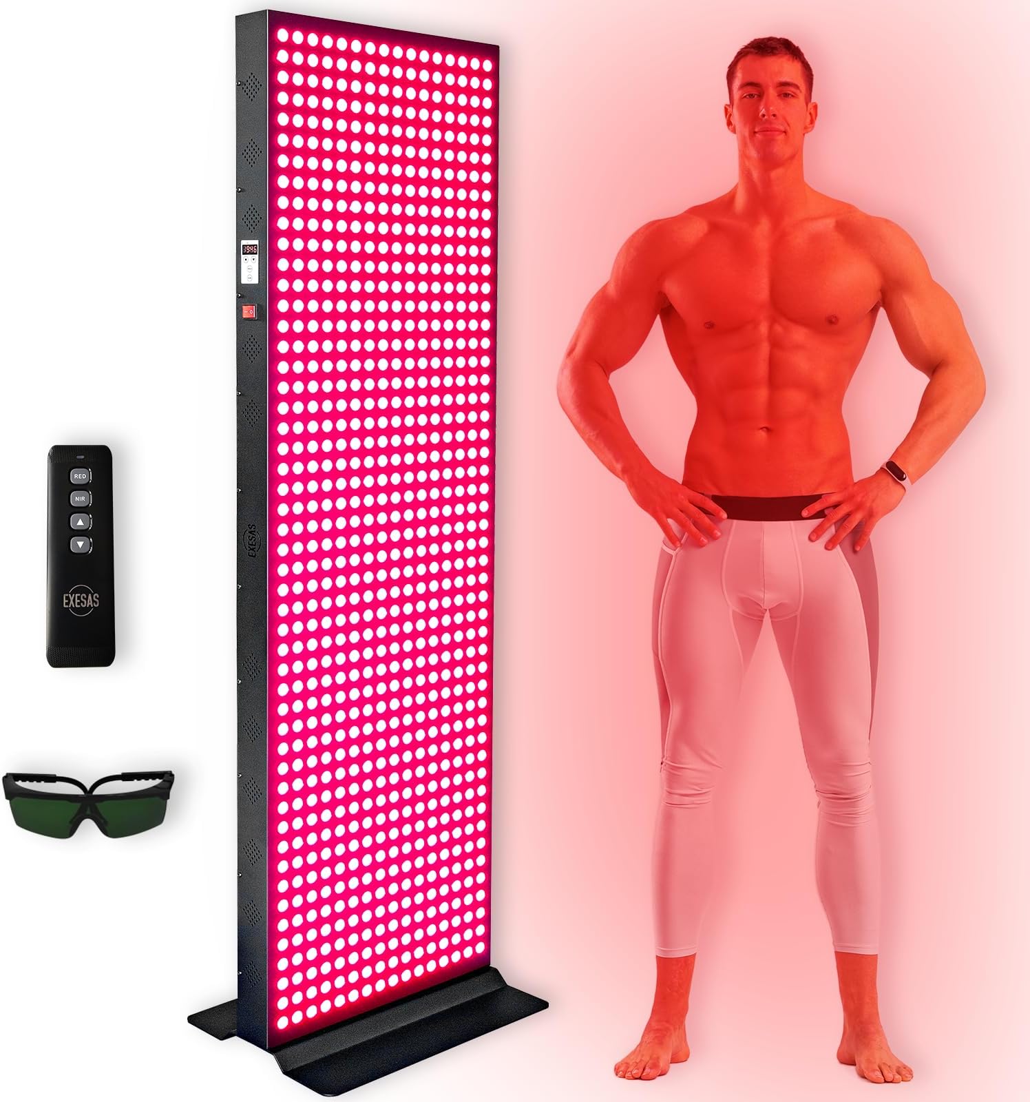 EXESAS Red Light Therapy Device for Full Body, 630nm, 660nm, 810nm & 850nm, Near Infrared Dual-Chip Clinical Grade LED Panel for Smooth Skin, Weight, Pain and Overall Wellness (800LED)