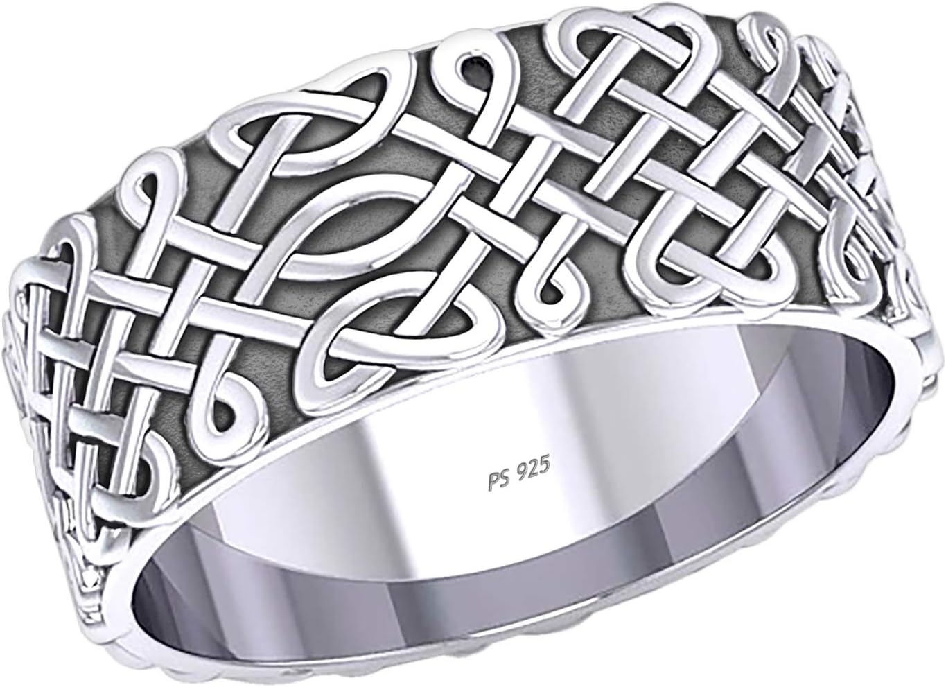US Jewels Men's 10mm 0.925 Sterling Silver Irish Celtic Endless Knot Ring Band
