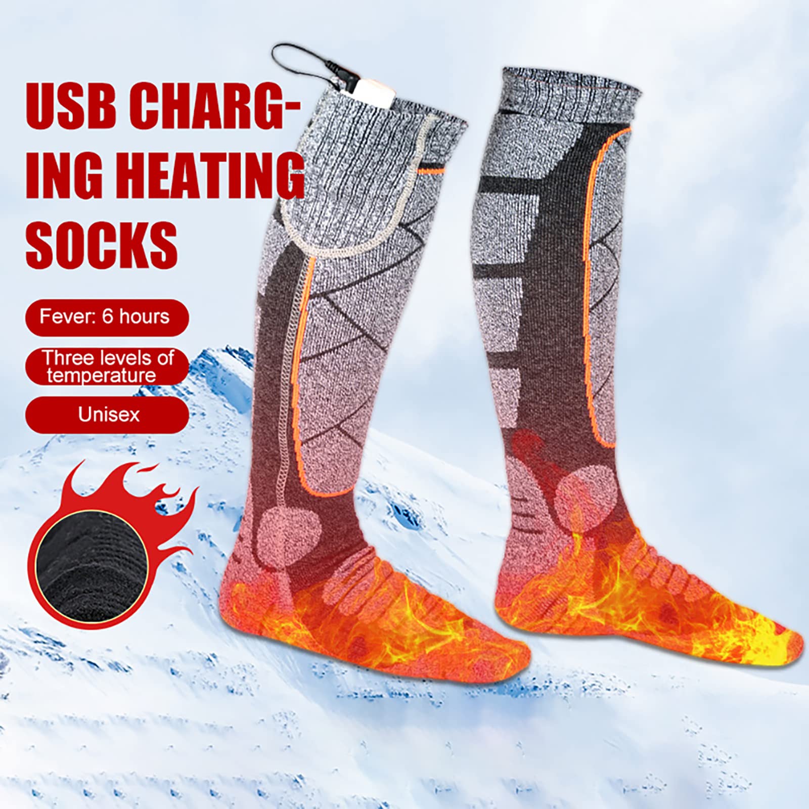 Chaussettes Chauffantes Réglables Respirant USB Chargeant des Chaussettes Chauffantes à Carreaux Chauds pour la Randonnée de Ski d'hiver avec Batterie