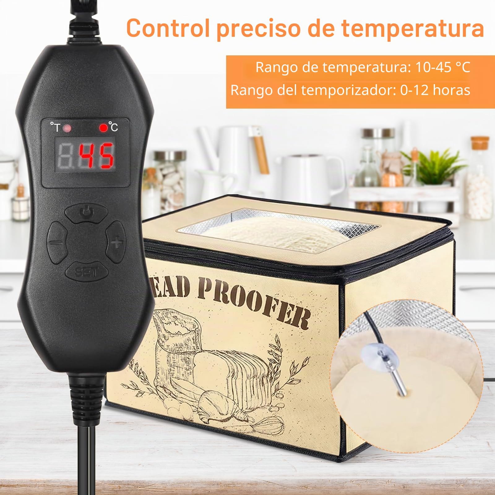 Fermentadora de Pan, Caja de Fermentación para Masa de Pan con Temperatura Ajustable, Temporizador y Calentador para Masa de Pan Casero y Yogur