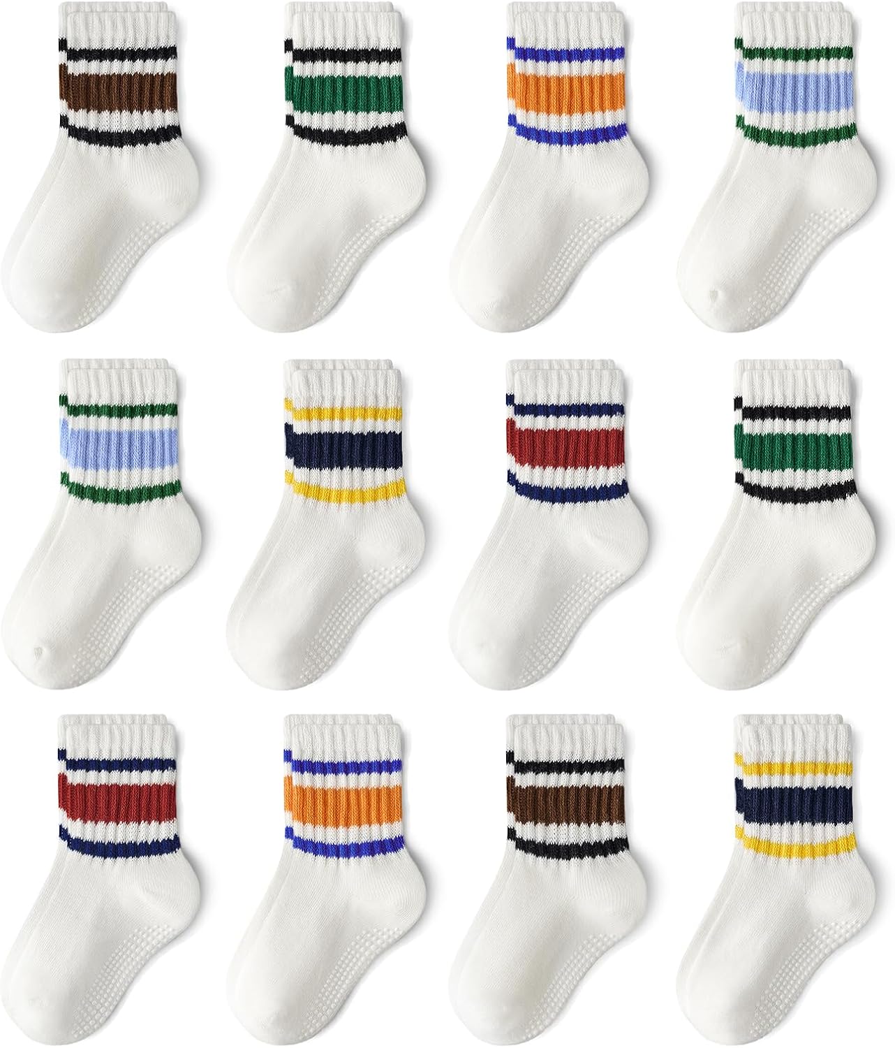 Non-Slip Cotton Toddler Grip Crew Socks with Stripe Heart Animal