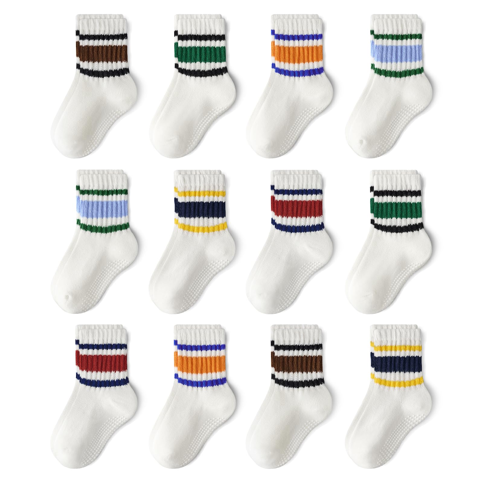 Non-Slip Cotton Toddler Grip Crew Socks with Stripe Heart Animal
