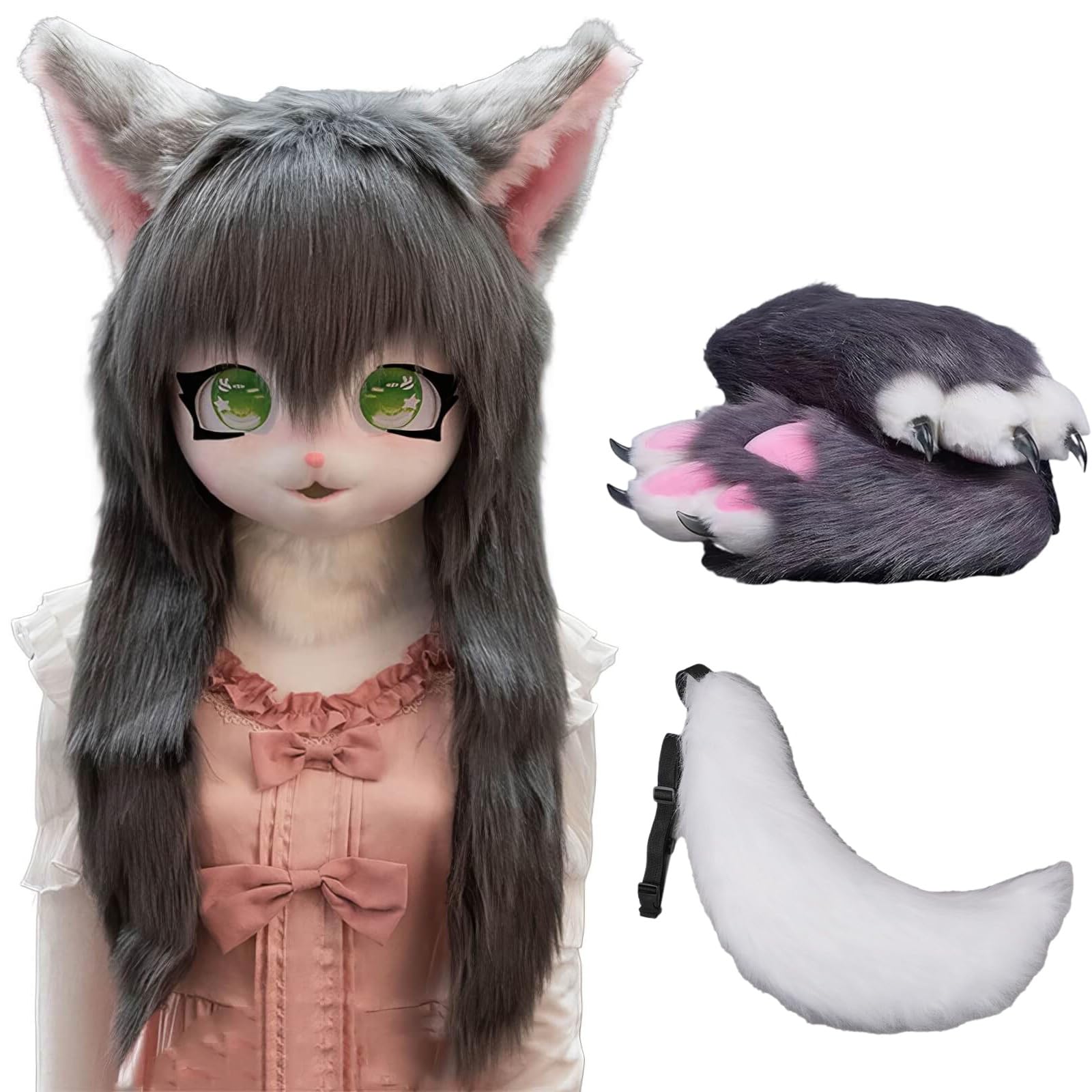Amazon.com: WLYEZAU Fursuit Kig Animal Mask,Furry Hood With Tail