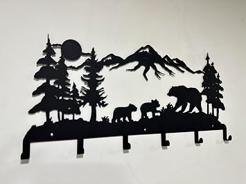 DEKADRON Metal Bear Family Themed Wall Mounted Coat Rack with 6-8-10 Folding Hooks, Wall Mount Hanger for Bathroom Entryway Living Room Bedroom, Metal Coat Hooks, 6 Hooks (24x11)