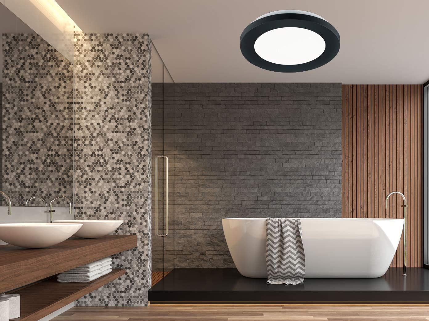 Camillus LED Ceiling Light installed in a modern bathroom
