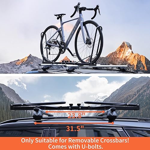 Miniatura 5 de Soporte para bicicleta de techo para coche y SUV, portabicicletas vertical plegable con dos brazos, 1 portabicicletas en el techo, solo para barras