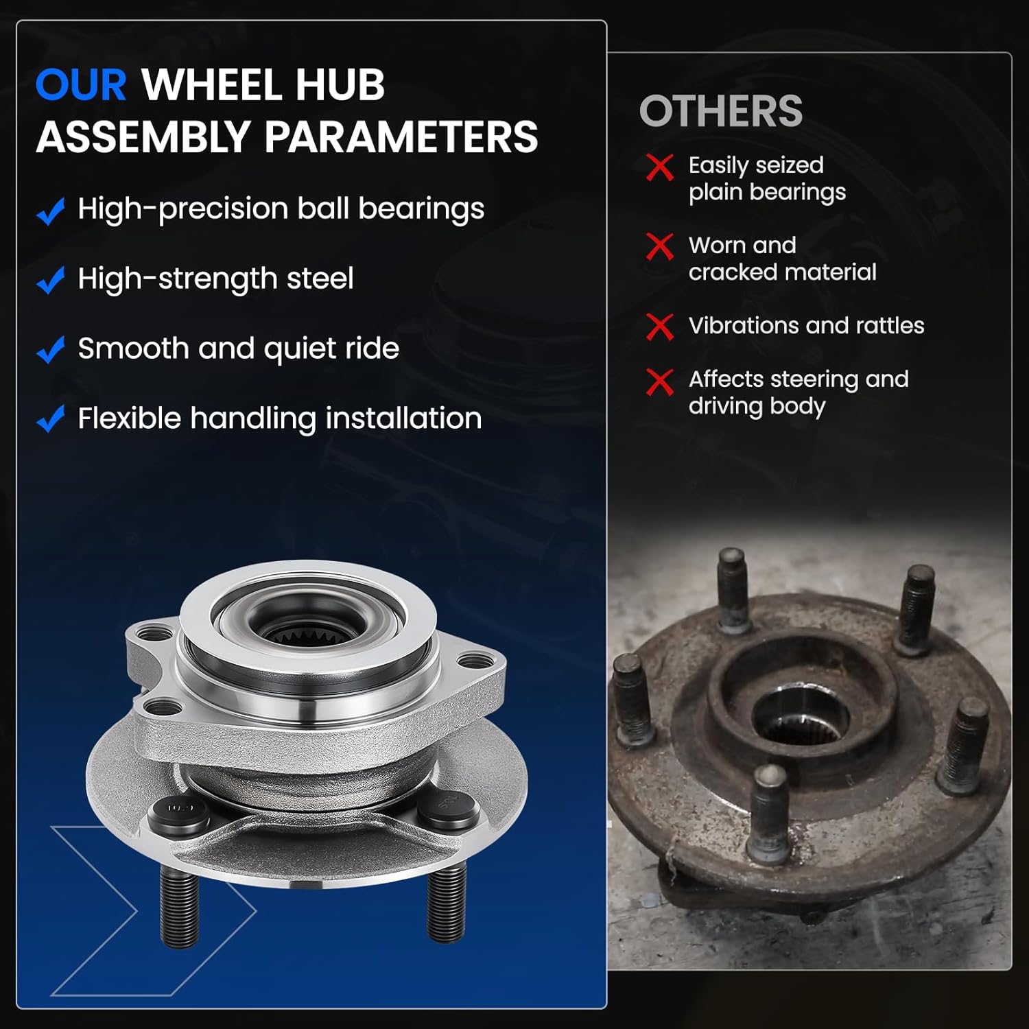 513308 Front Wheel Bearing and Hub Assembly Compatible with Nissan Versa 2009-2011 1.6L L4, 2007-2011 1.8L L4, Gas, 1PCS