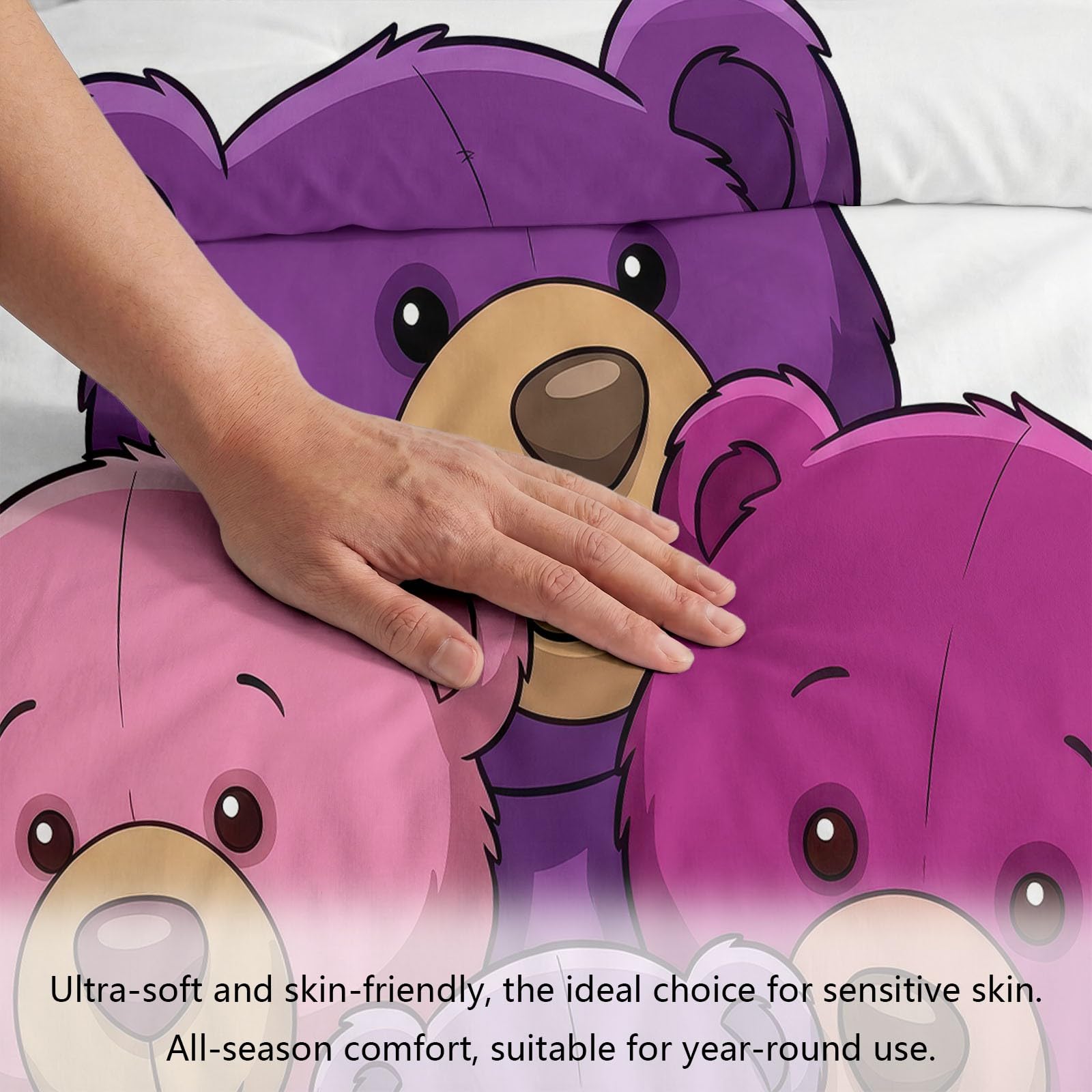 Generisch Bettwäsche Set 3-teilig 200 x 200 cm, Verträumt Aquarell Kinderbettwäsche Mikrofaser mit Reißverschluss - Bettbezug Handgezeichnet Teddybär für Jungen Mädchen Weiß Bettwaren