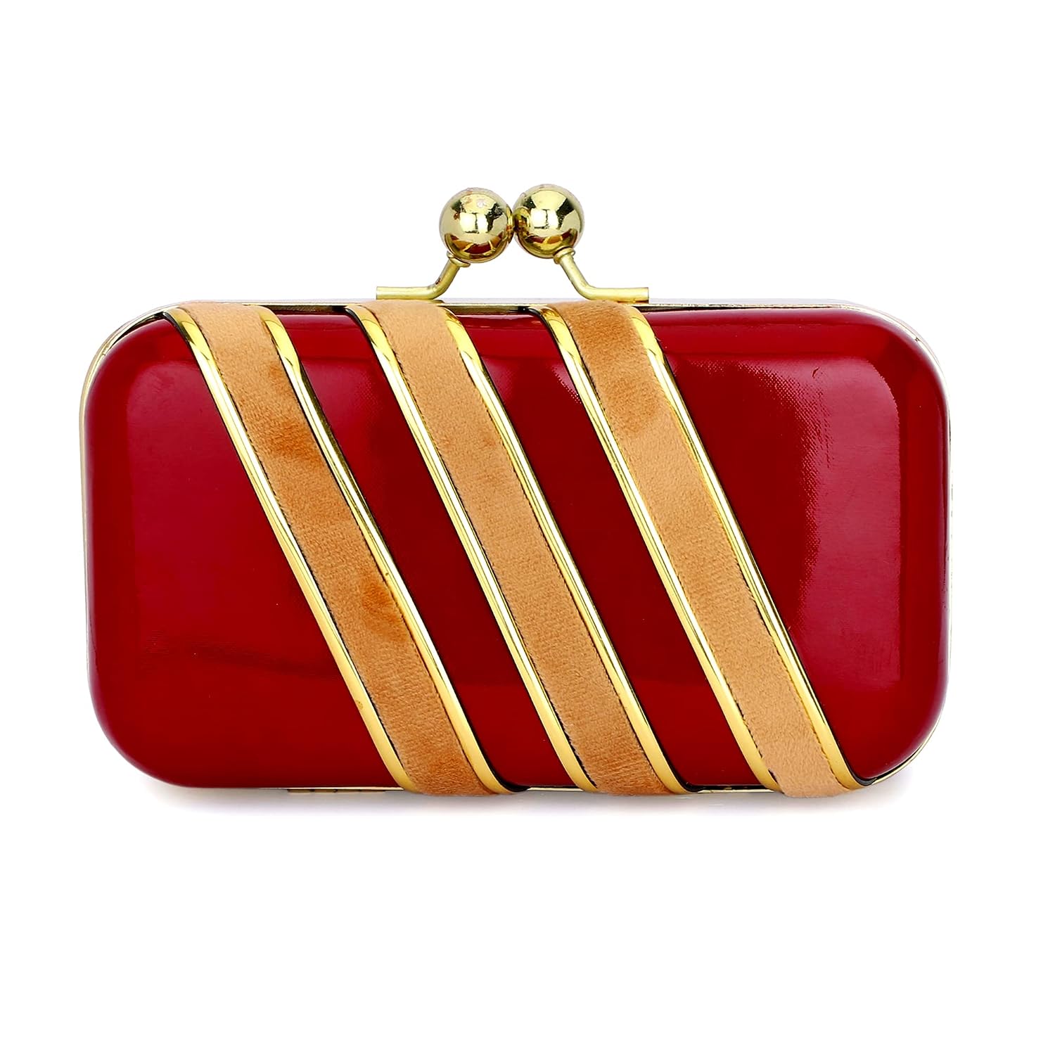 TOOBA Women Handicraft Beautiful Bling Box Clutch Bag Purse For Bridal, Casual, Party, Wedding (Maroon N Gold)